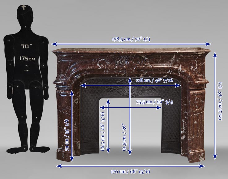 Cheminée de style Régence en marbre Rouge du Nord-11