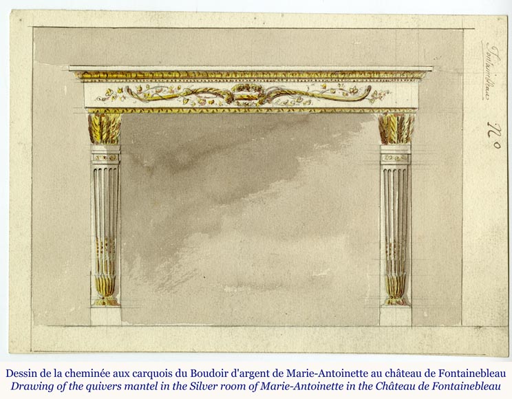 Cheminée de style Louis XVI en marbre de Carrare statuaire aux colonnes détachées en carquois-1