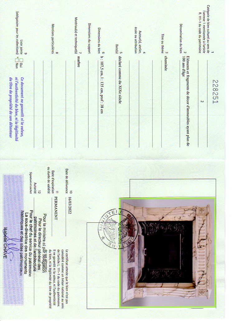 Certificat d'exportation
