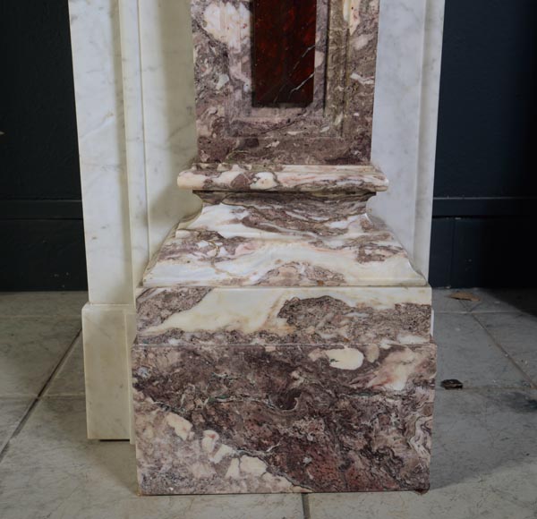 Importante cheminée de style Néo-Renaissance en marbre de Carrare, Fleur de Pêcher et Rouge Griotte-14