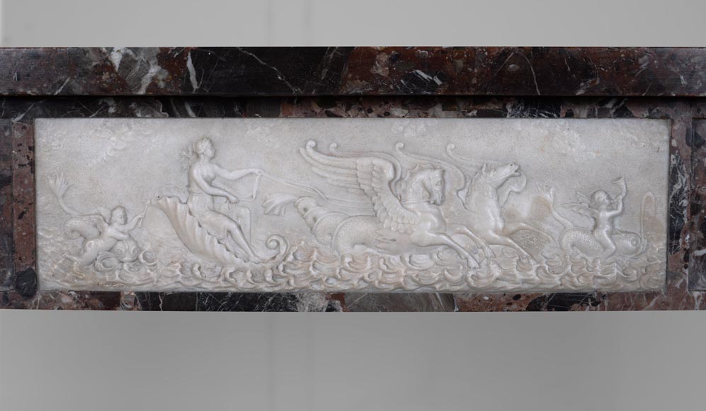 Cheminée de style neo Louis XVI en marbre imperator et statuaire-1