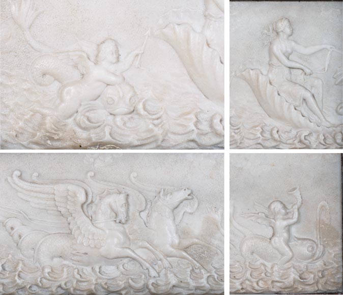 Cheminée de style neo Louis XVI en marbre imperator et statuaire-2