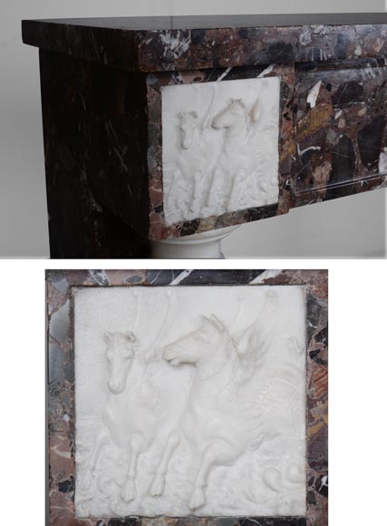 Cheminée de style neo Louis XVI en marbre imperator et statuaire-4