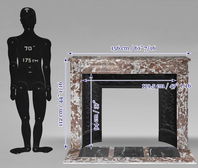 Cheminée de style Louis XVI légèrement galbée, en marbre Rouge du Nord-12