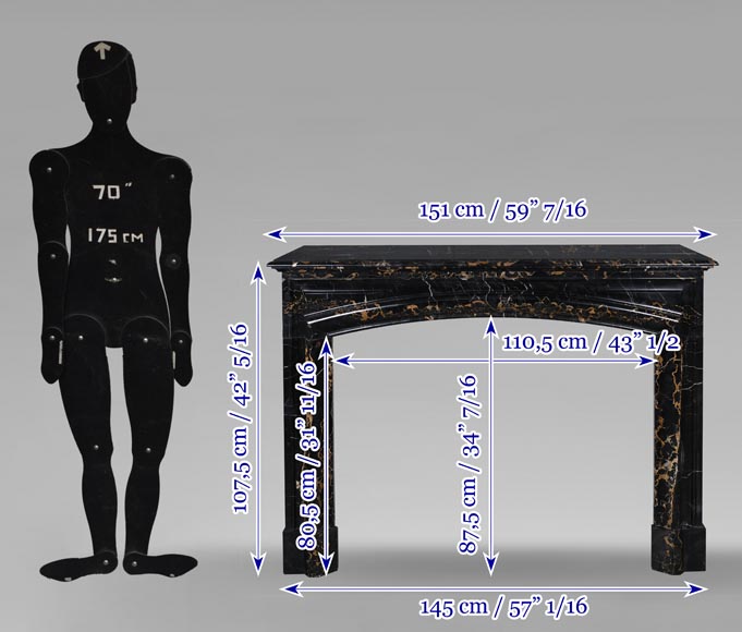 Cheminée de style Louis XIV en marbre Portor, à boudin et bandeau arrondie-9