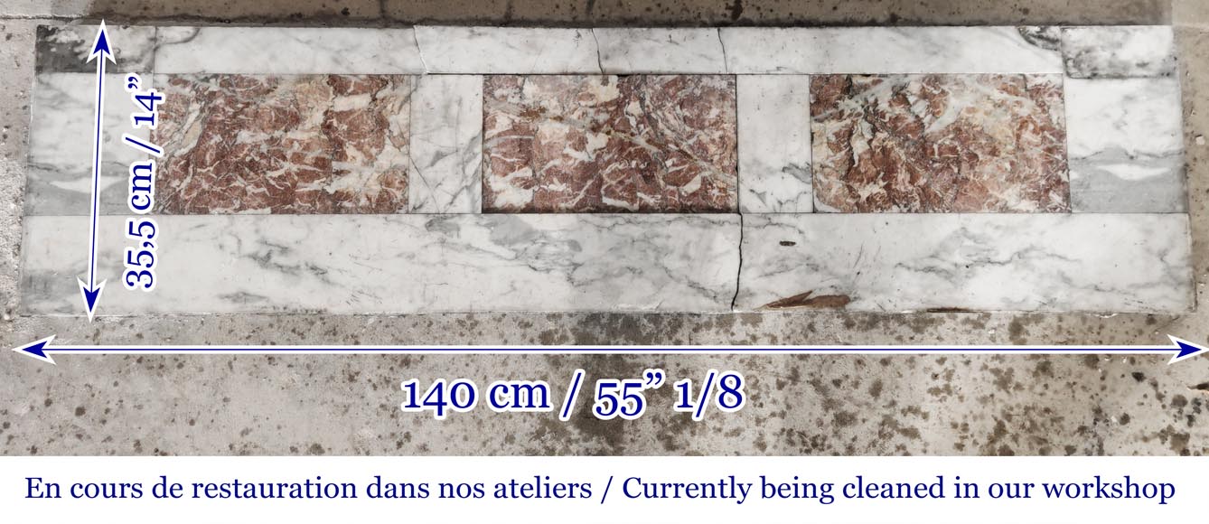 Cheminée de style Louis XVI décorée d'un tournesol, en marbre Arabescato-8