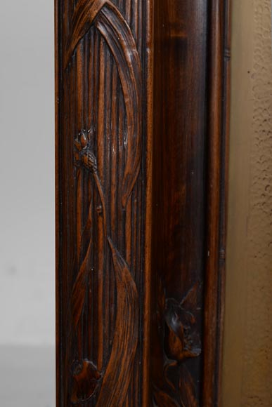 Cheminée de style Art Nouveau en bois de noyer et marbre Panazeau-5