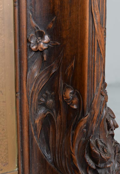 Cheminée de style Art Nouveau en bois de noyer et marbre Panazeau-10