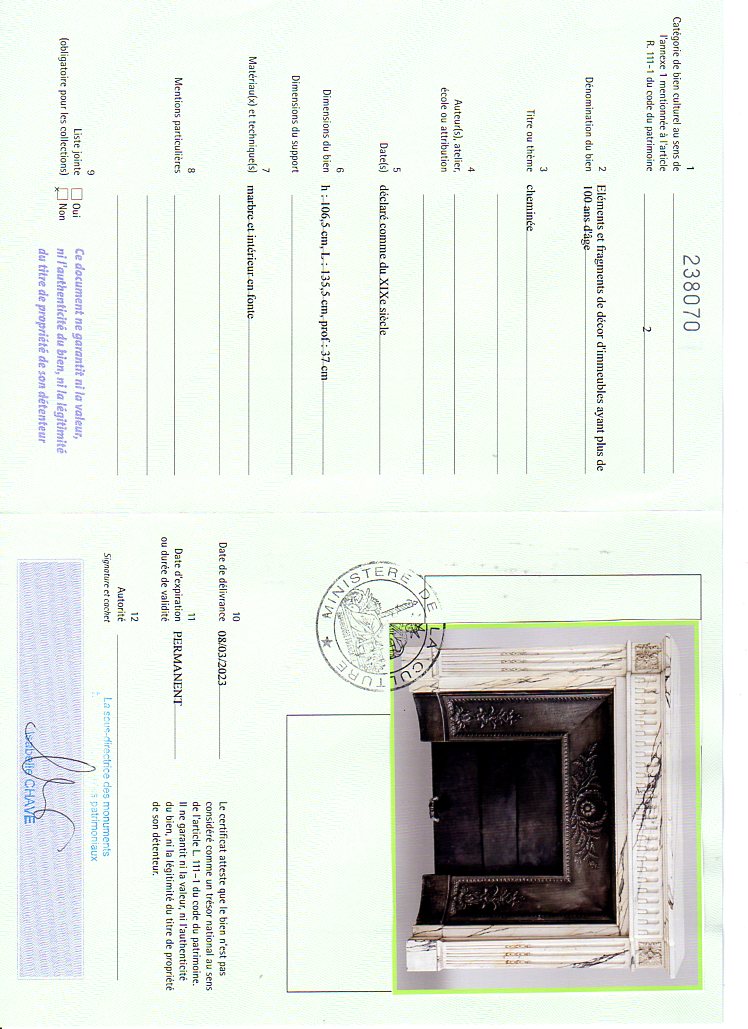 Certificat d'exportation