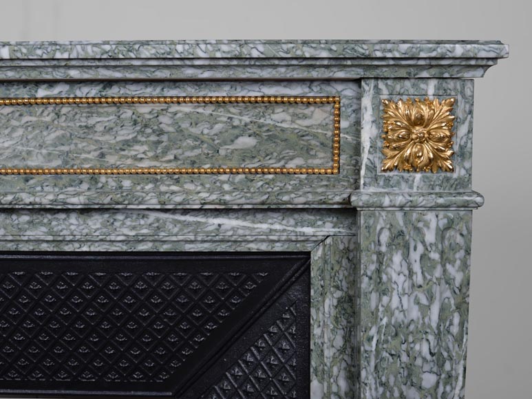 Cheminée de style Louis XVI en marbre vert d’Estours aux bronzes dorés-6