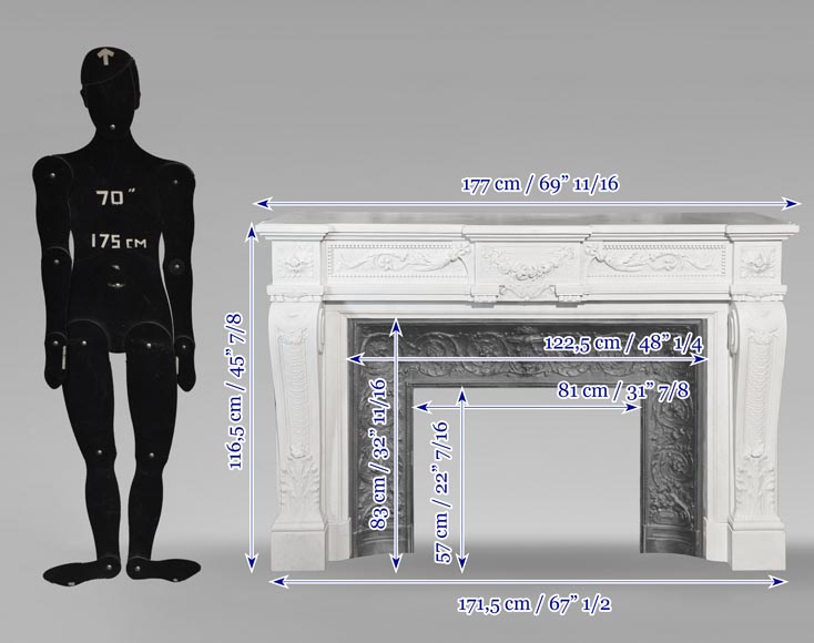 Cheminée de style Napoléon III très sculptée en marbre de Carrare-14