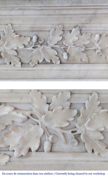 Belle cheminée de style Louis XVI en marbre de Carrare aux feuilles de chêne-4