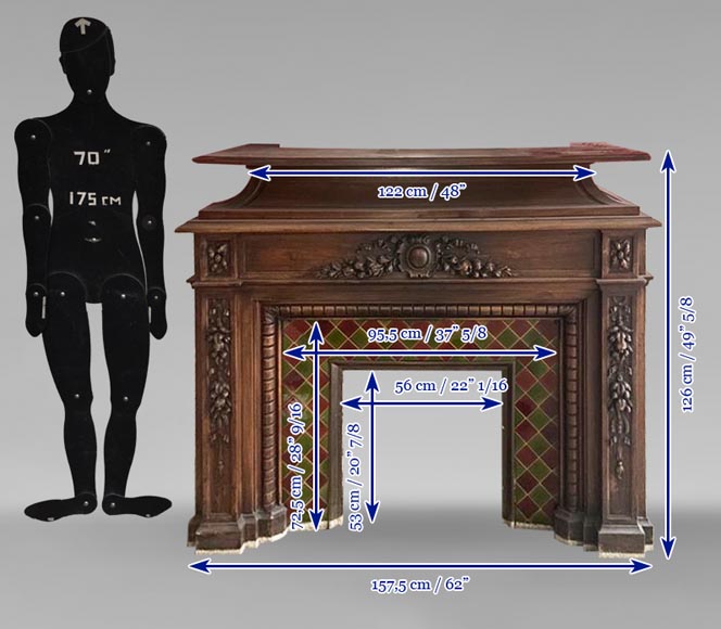 Cheminée de style Napoléon III décorée de guirlandes de fleurs sculptée en bois-7
