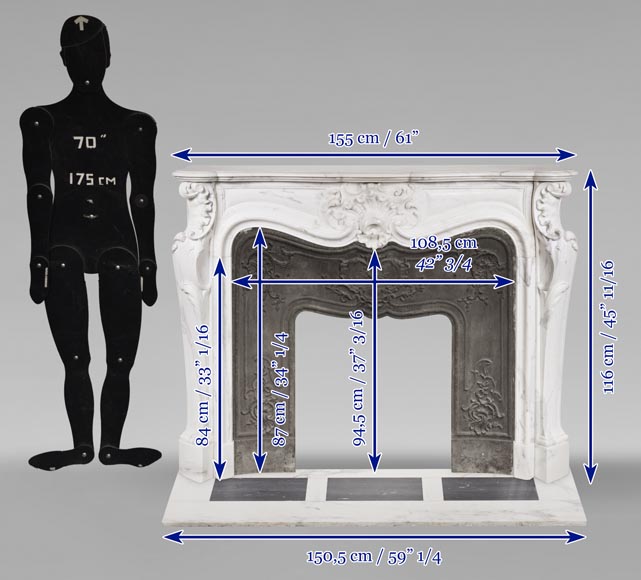 Cheminée de style Louis XV en marbre statuaire veiné-16