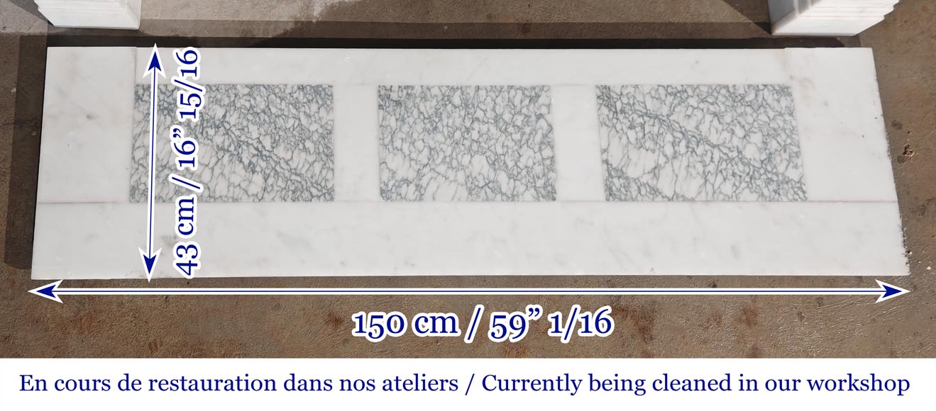Cheminée de style Louis XVI en marbre de Carrare, à colonnes détachées-9