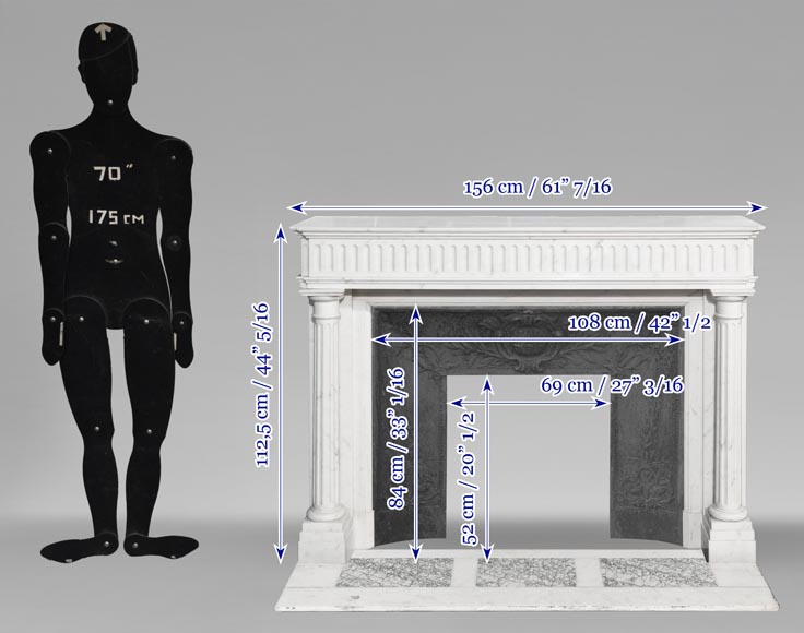 Cheminée de style Louis XVI en marbre de Carrare, à colonnes détachées-11
