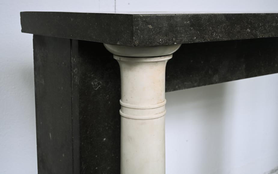 Cheminée de style Directoire à colonnes détachées en marbre statuaire et granit-3