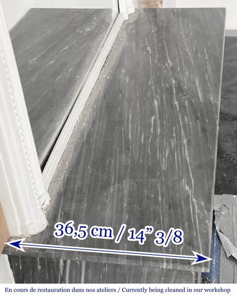 Cheminée de style Napoléon III modèle Capucine en marbre bleu Turquin-6