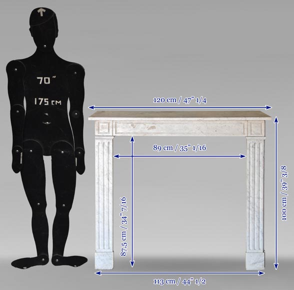 Cheminée de style Louis XVI en marbre de Carrare veiné-11