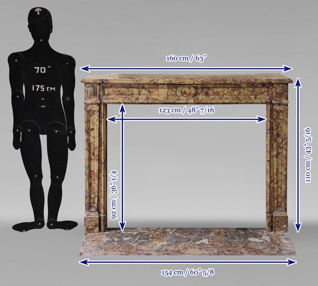 Cheminée d'époque Louis XVI ornée d'une rosace sculptée en brèche d'Alep-10