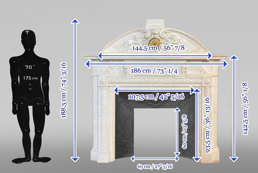 Cheminée napoléon III à horloge, putti musiciens-7