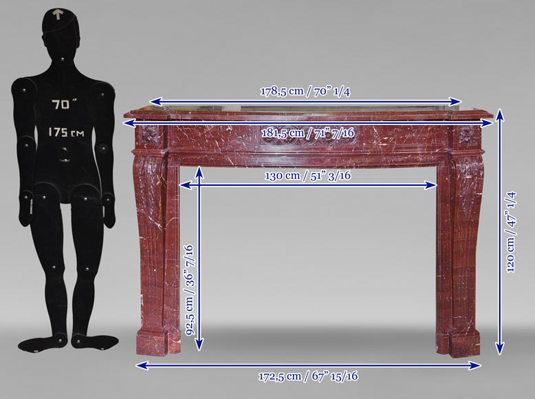 Cheminée de style Louis XVI à rosace sculptée en marbre rouge-10