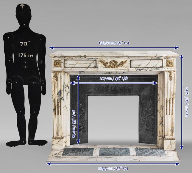 Cheminée de style Louis XVI à bronze en marbre Panazeau-16
