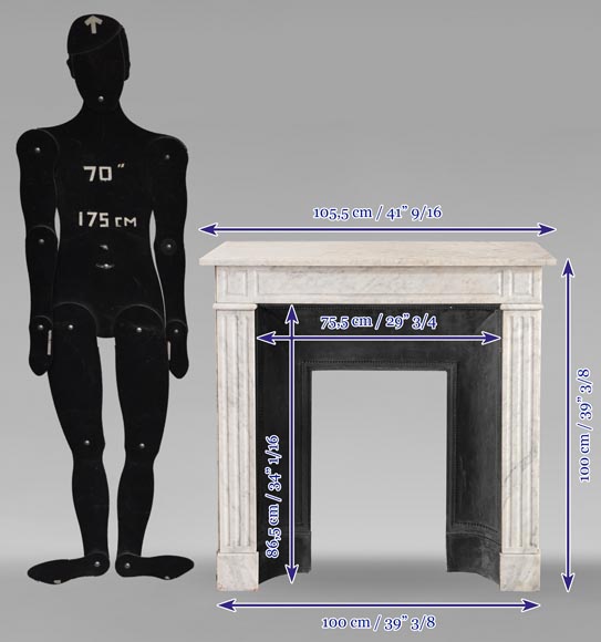 Cheminée de style Louis XVI sculptée en marbre de Carrare-9