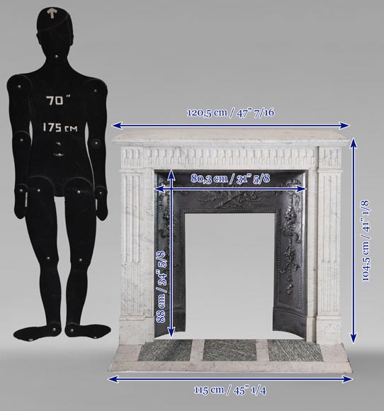 Cheminée de style Louis XVI en marbre de Carrare aux cannelures rudentées-10