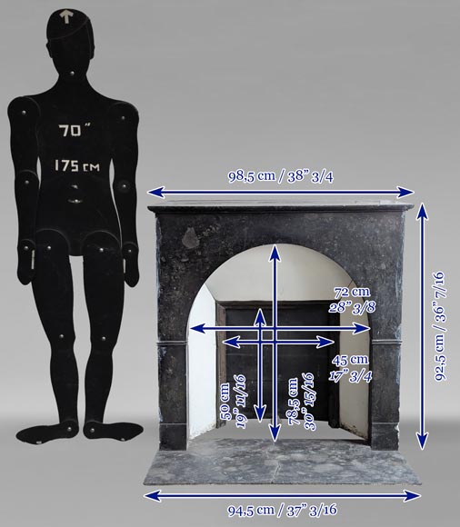 Cheminée d'époque Restauration en arche en marbre noir moucheté-10