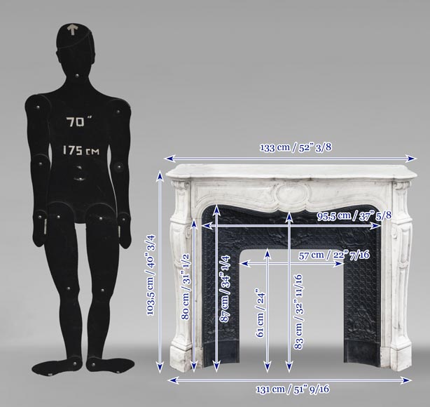 Cheminée de style Louis XV modèle Pompadour, en marbre de Carrare-9