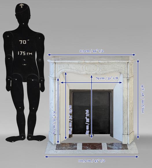 Cheminée de style Louis XV modèle Pompadour en marbre de Carrare-10
