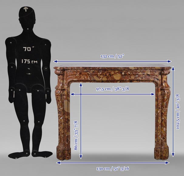 Cheminée de style Louis XV modèle Pompadour galbée en brèche d'Alep-9