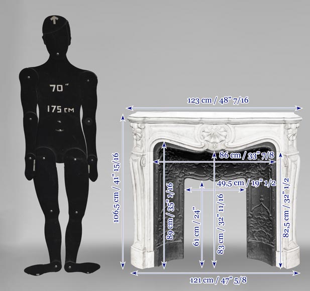 Cheminée de style Louis XV à trois coquilles, en marbre de Carrare Cheminée de style Louis XV à trois coquilles, en marbre de Carrare-10