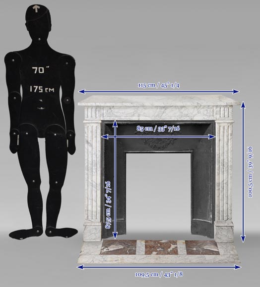 Cheminée de style Louis XVI en marbre de Carrare veiné aux cannelures-10