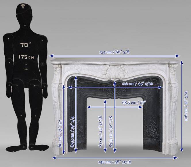Cheminée de style Louis XV en marbre de Carrare ornée d'une palmette-10