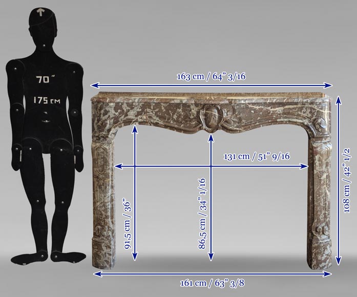 Cheminée d'époque Louis XV en marbre Rouge du Nord-11