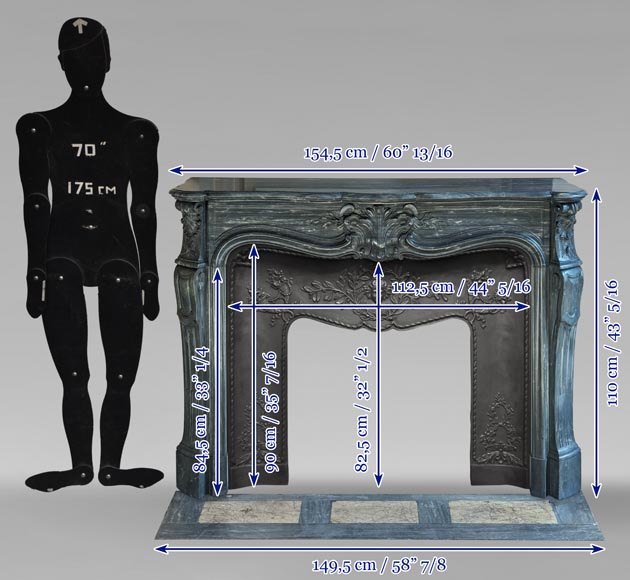 Cheminée de style Louis XV en marbre Turquin ornée d'une palmette-13