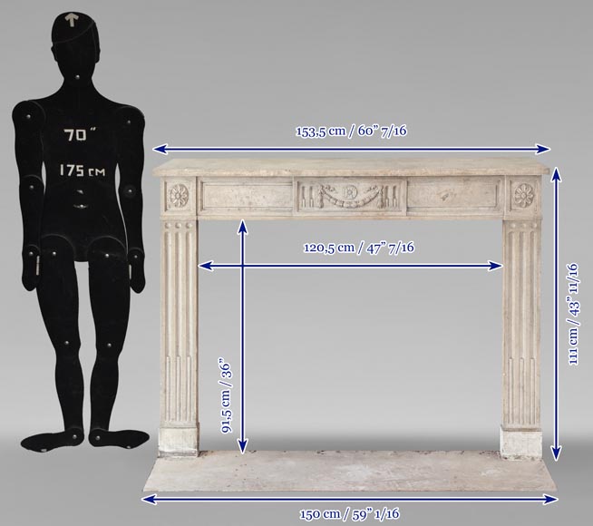 Cheminée de style Louis XVI en pierre marbrière finement sculptée-11