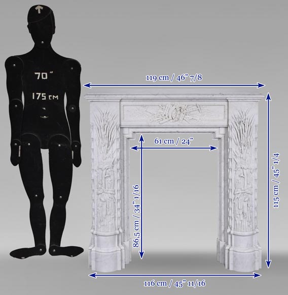 Cheminée de style Napoléon III en marbre de Carrare aux épis de blé-17