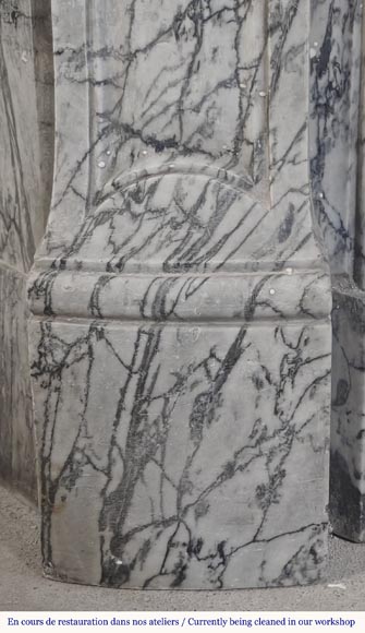 Cheminée de style Louis XV modèle Pompadour, gallbée, en marbre bleu fleuri-4