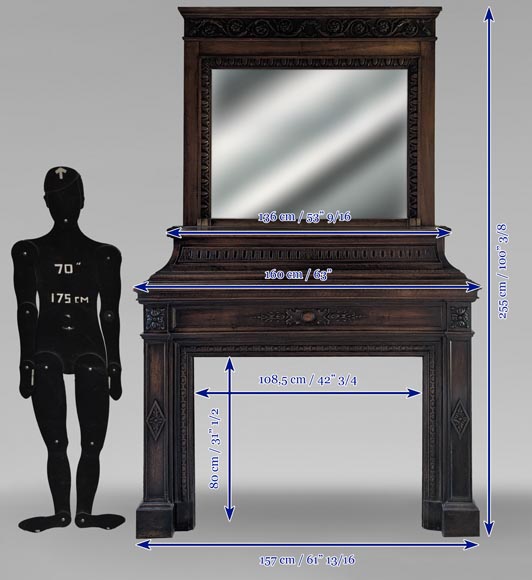 Cheminée de style Napoléon III en bois de noyer avec son trumeau-14