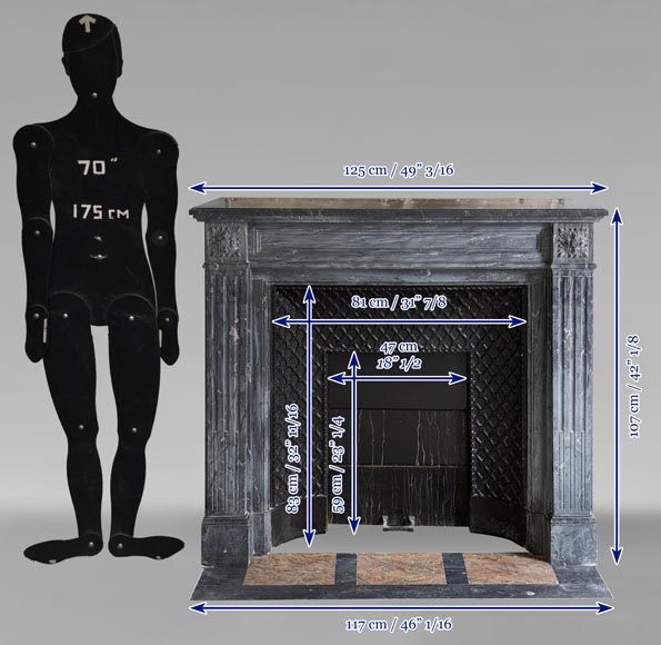 Cheminée de style Louis XVI en marbre Turquin à cannelures rudentées-10