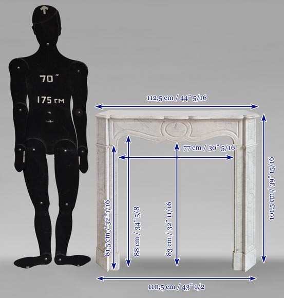 Cheminée de style Louis XV modèle Pompadour plate en marbre de Carrare-10