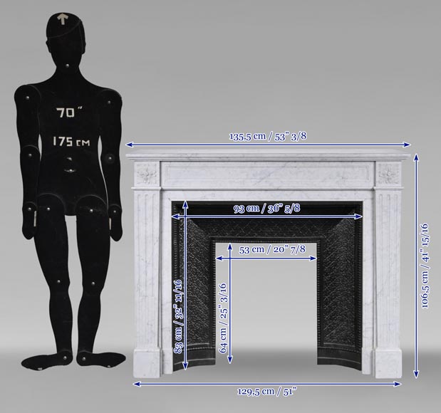 Cheminée de style Louis XVI en marbre de Carrare-9