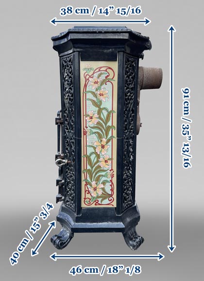 GODIN, poêle en fonte au décor de fleurs Art Nouveau, XIXe-XXe siècle-8