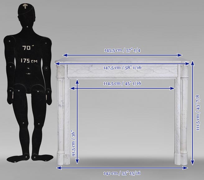 Cheminée de style Louis XVI à demi-colonnes en marbre de Carrare-13