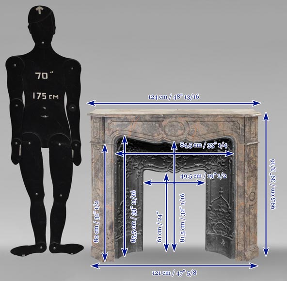Cheminée de style Louis XV modèle Pompadour en marbre de Sarrancolin Ilhet-8