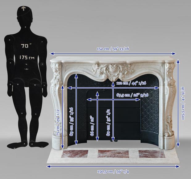 Cheminée de style Louis XV en marbre de Carrare très sculptée-14