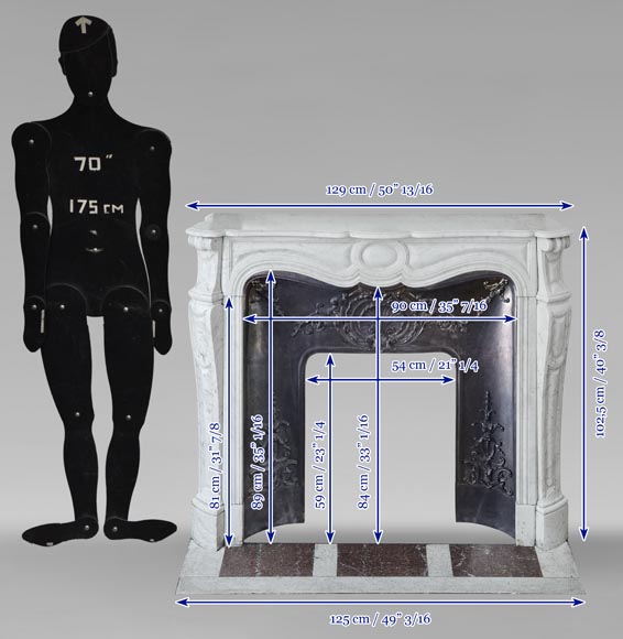 Cheminée de style Louis XV modèle Pompadour en marbre de Carrare-10